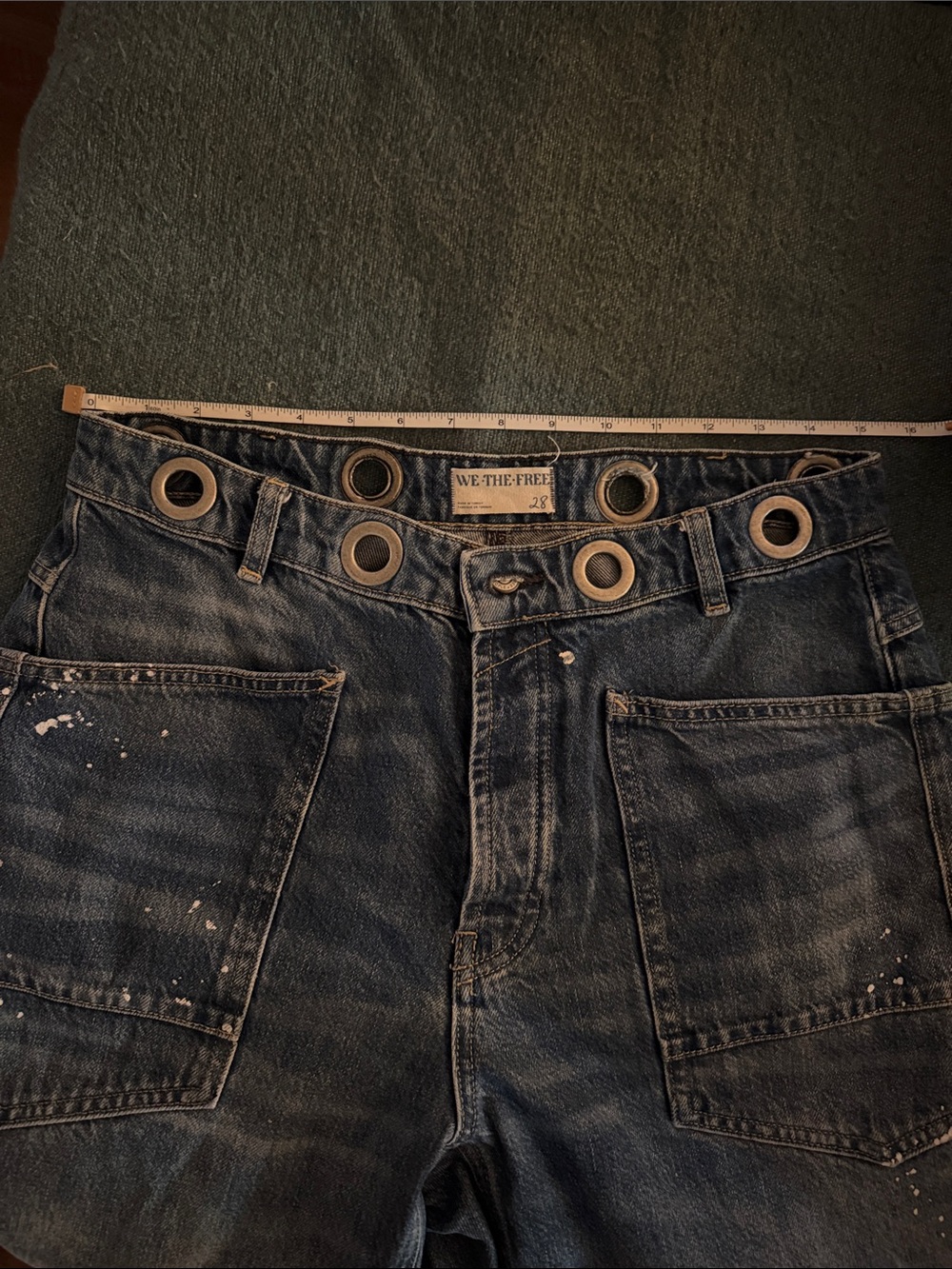 Free People Moxie Barrel Timeless Blue Paint-Splatter Wide - Picture 5 of 6